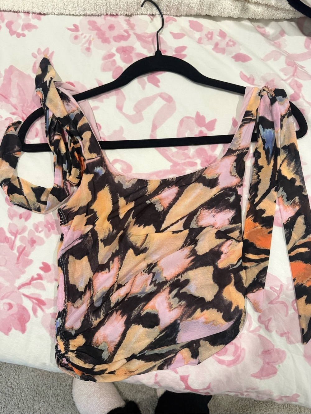 Free People Multicolor Abstract Print Tie-Strap Top (Pink, Orange, Brown, Black)